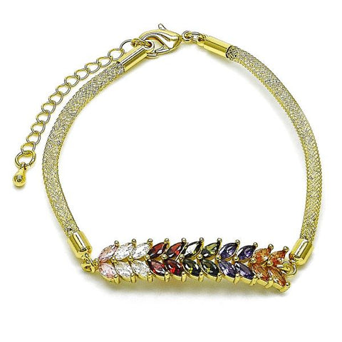 Pulsera Elegante 03.424.0007.07 Oro Laminado, Diseño de Trebol de Cuatro Hojas y Filigrana, Diseño de Trebol de Cuatro Hojas, con Zirconia Cubica Multicolor y CristalBlanca, Pulido, Dorado