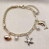 Pulsera de Dije 03.213.0371.07 Oro Laminado, Diseño de Concha y Estrella, Diseño de Concha, con Perla Marfil, Pulido, Tricolor
