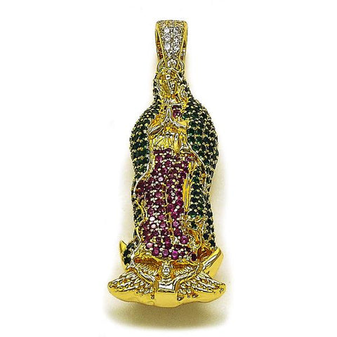 Dije Religioso 05.253.0197 Oro Laminado, Diseño de Guadalupe, con Zirconia Cubica Multicolor, Pulido, Dorado