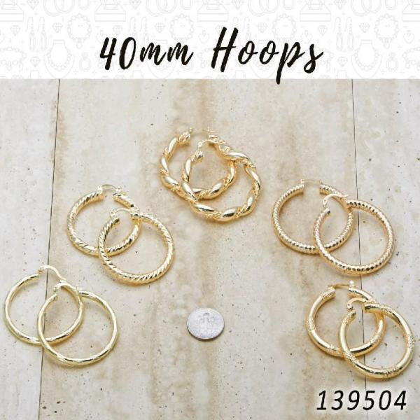 Kit Surtido de 27 Pares de Argollas de 40 mm de Oro Laminado al por mayor — SKU 139504