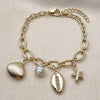 Pulsera de Dije 03.213.0372.07 Oro Laminado, Diseño de Concha y Estrella, Diseño de Concha, con Perla Marfil y Zirconia CubicaBlanca, Pulido, Dorado