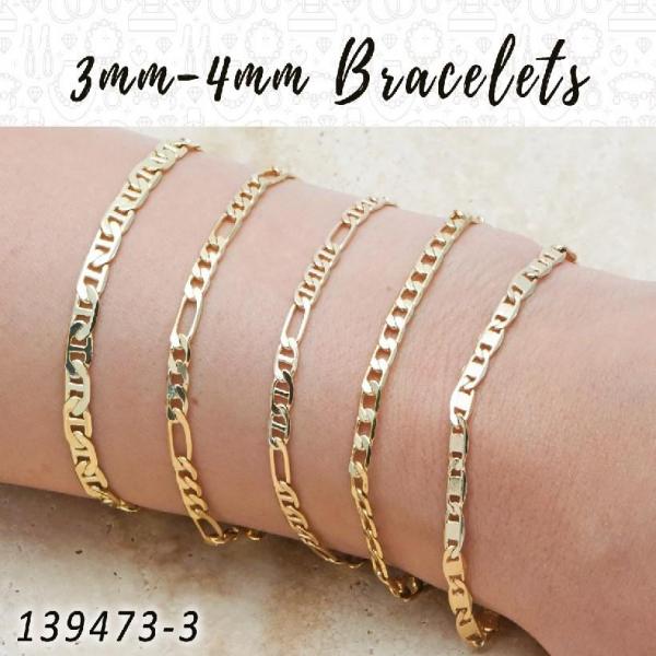 Kit Surtido de 25 Pulseras Básicas de 3 mm y 4 mm de Oro Laminado al por mayor — SKU 139473