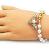 Pulsera Elegante 03.341.0254.07 Oro Laminado, Diseño de Abeja y Bead Expandible, Diseño de Abeja, con Perla Marfil y Zirconia CubicaBlanca, Pulido, Dorado