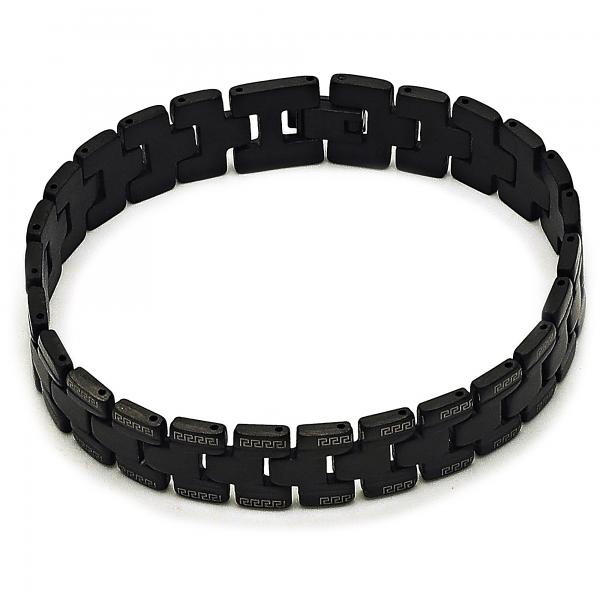 Pulsera Solida 03.114.0307.2.08 Acero Inoxidable, Diseño de Llave Griega, Pulido, Rodinado Negro