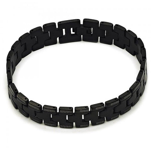 Pulsera Solida 03.114.0307.2.08 Acero Inoxidable, Diseño de Llave Griega, Pulido, Rodinado Negro