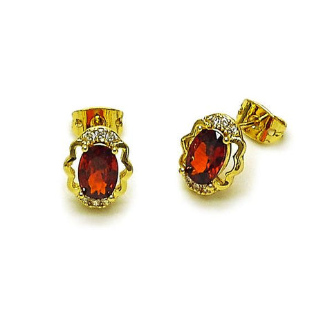 Arete Dormilona 02.213.0837 Oro Laminado, Diseño de Cluster, con Zirconia Cubica Granate y Blanca, Pulido, Dorado