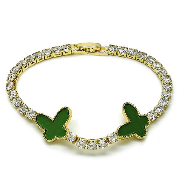 Pulsera Tennis 03.283.0388.3.07 Oro Laminado, Diseño de Mariposa, con Madre Perla Verde y Zirconia CubicaBlanca, Pulido, Dorado