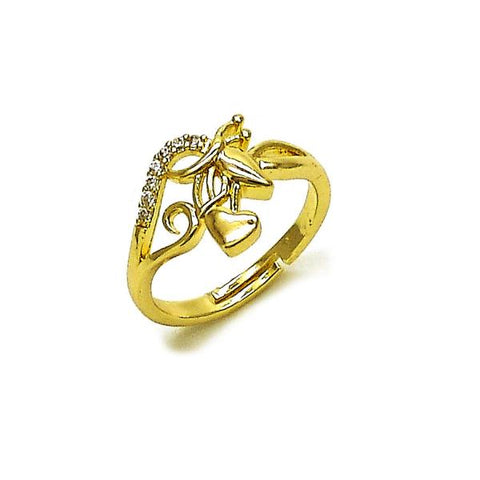 Anillo Multi Piedra 01.266.0057 Oro Laminado, Diseño de Mariposa y Oja, Diseño de Mariposa, con Micro Pave Blanca, Pulido, Dorado