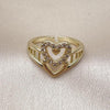 Anillo Multi Piedra 01.310.0040 Oro Laminado, Diseño de Corazon, con Zirconia Cubica Blanca, Pulido, Dorado