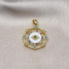 Dije Elegante 05.411.0019 Oro Laminado, Diseño de Ojo Griego, con Micro Pave Multicolor y Zirconia CubicaZafiro Azul, Esmaltado Blanco, Dorado