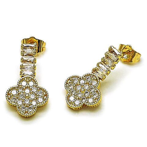 Arete Dormilona 02.283.0246 Oro Laminado, Diseño de Trebol de Cuatro Hojas y Baguette, Diseño de Trebol de Cuatro Hojas, con Zirconia Cubica Blanca, Pulido, Dorado