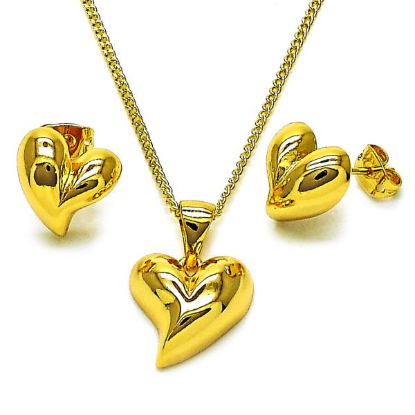 Juego de Arete y Dije de Adulto 10.342.0196 Oro Laminado, Diseño de Corazon, Pulido, Dorado