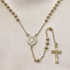 Rosario Fino 09.213.0065.24 Oro Laminado, Diseño de Guadalupe y Crucifijo, Diseño de Guadalupe, con Zirconia Cubica Blanca, Pulido, Dorado