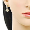 Arete Dormilona 02.283.0246 Oro Laminado, Diseño de Trebol de Cuatro Hojas y Baguette, Diseño de Trebol de Cuatro Hojas, con Zirconia Cubica Blanca, Pulido, Dorado