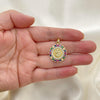 Dije Religioso 05.284.0004 Oro Laminado, Diseño de Altagracia, con Zirconia Cubica Multicolor y Micro PaveBlanca, Pulido, Dorado