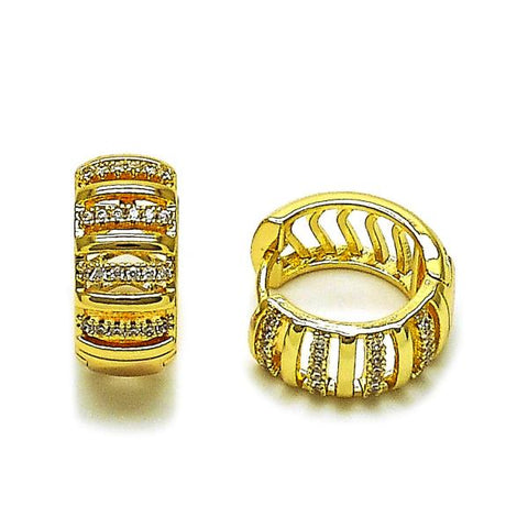 Argolla Huggie 02.283.0266.18 Oro Laminado, con Micro Pave Blanca, Pulido, Dorado