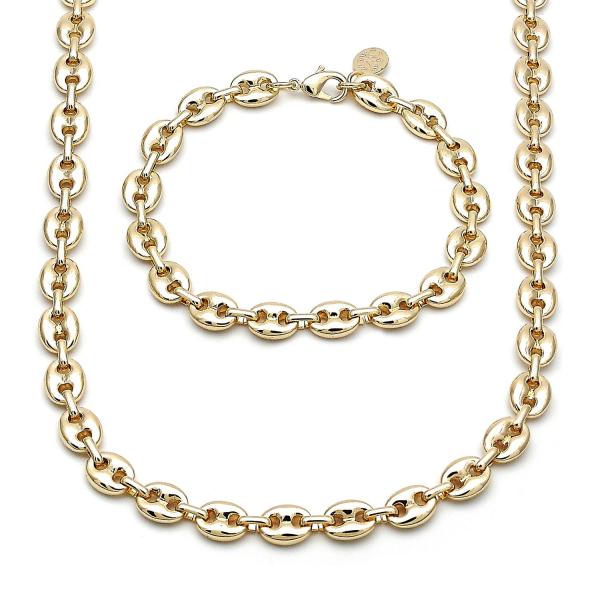 Collar y Pulso 06.63.0300 Oro Laminado, Diseño de Puff Mariner, Pulido, Dorado