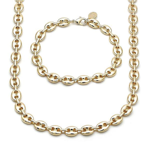 Collar y Pulso 06.63.0300 Oro Laminado, Diseño de Puff Mariner, Pulido, Dorado
