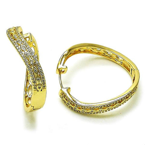 Argolla Huggie 02.195.0353.30 Oro Laminado, Diseño de Ojo Griego, con Micro Pave Blanca, Pulido, Dorado