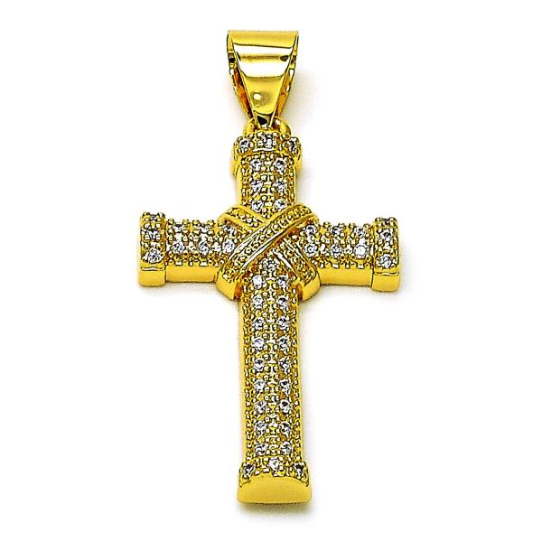 Dije Religioso 05.342.0216 Oro Laminado, Diseño de Cruz, con Zirconia Cubica Blanca, Pulido, Dorado