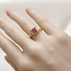 Anillo Multi Piedra 01.196.0041 Oro Laminado, Diseño de Cluster, con Zirconia Cubica Rubi y Blanca, Pulido, Dorado