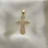 Dije Religioso 05.102.0053 Oro Laminado, Diseño de Cruz y Alas, Diseño de Cruz, con Micro Pave Blanca, Pulido, Dorado
