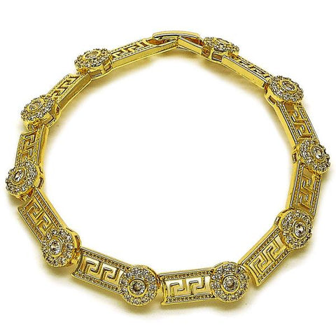 Pulsera Elegante 03.283.0507.08 Oro Laminado, Diseño de Llave Griega y Cluster, Diseño de Llave Griega, con Zirconia Cubica Blanca, Pulido, Dorado