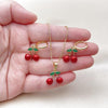 Juego de Arete y Dije de Adulto 10.282.0009 Oro Laminado, Diseño de Cereza, Esmaltado Rojo, Dorado