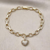 Pulsera Elegante 03.283.0486.08 Oro Laminado, Diseño de Corazon, con Zirconia Cubica Blanca, Pulido, Dorado