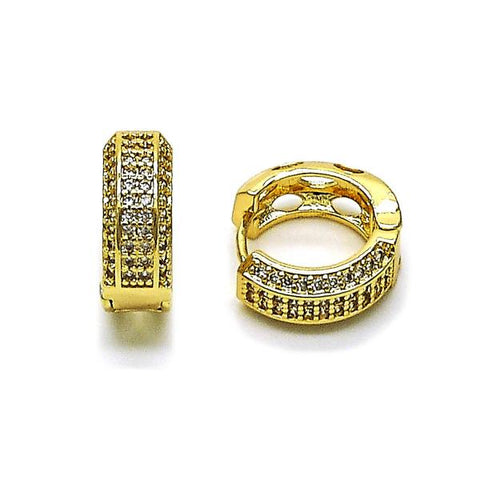 Argolla Huggie 02.283.0285.15 Oro Laminado, con Micro Pave Blanca, Pulido, Dorado