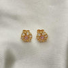 Arete Dormilona 02.387.0033.1 Oro Laminado, Diseño de Flor, con Zirconia Cubica Rosado y Blanca, Pulido, Dorado