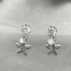 Arete Largo 02.401.0065 Plata Rodinada, Diseño de Flor, con Zirconia Cubica Blanca, Pulido, Plateado