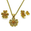 Juego de Arete y Dije de Adulto 10.342.0256 Oro Laminado, Diseño de Flor, Mate, Dorado