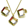 Juego de Arete y Dije de Adulto 10.283.0031 Oro Laminado, Diseño de Baguette, con Zirconia Cubica Multicolor, Pulido, Dorado