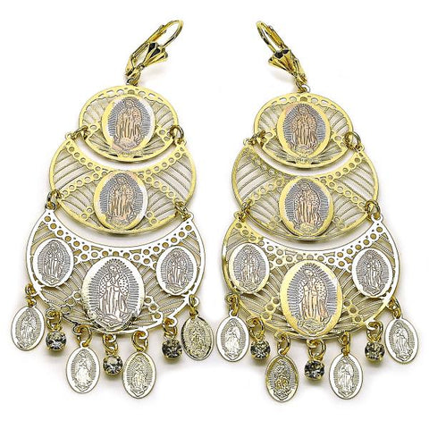 Arete Chandelier 02.331.0071 Oro Laminado, Diseño de Guadalupe, con Cristal Blanca, Pulido, Tricolor