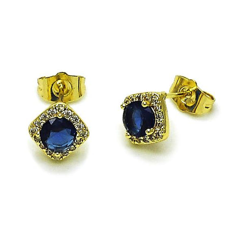 Arete Dormilona 02.196.0231.2 Oro Laminado, Diseño de Cluster, con Zirconia Cubica Zafiro Azul y Micro PaveBlanca, Pulido, Dorado