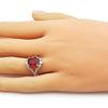 Anillo Multi Piedra 01.196.0038.1 Oro Laminado, Diseño de Cluster, con Zirconia Cubica Granate y Blanca, Pulido, Dorado