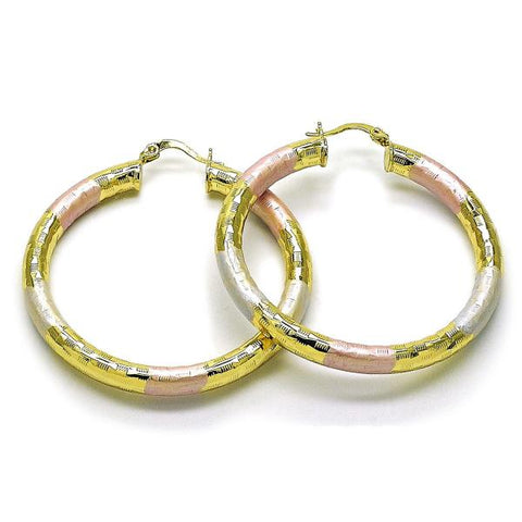 Argolla Grande 02.213.0313.1.50 Oro Laminado, Diseño de Hueco, Diamantado, Tricolor
