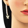 Arete Largo 02.283.0033 Oro Laminado, Diseño de Mariposa, con Zirconia Cubica Blanca y Micro PaveBlanca, Pulido, Dorado