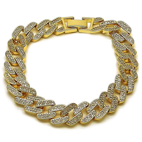 Pulsera Elegante 03.283.0492.07 Oro Laminado, Diseño de Miami Cubana, con Zirconia Cubica Blanca, Pulido, Dorado