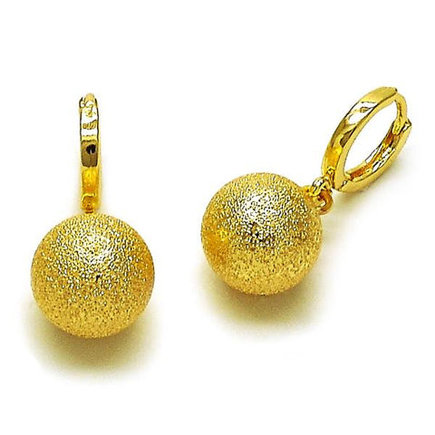 Arete Colgante 02.170.0504 Oro Laminado, Diseño de Bola, Mate, Dorado