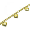 Tobillera de Dije 03.383.0024.1.10 Oro Laminado, Diseño de Corazon y Figaro, Diseño de Corazon, Pulido, Dorado
