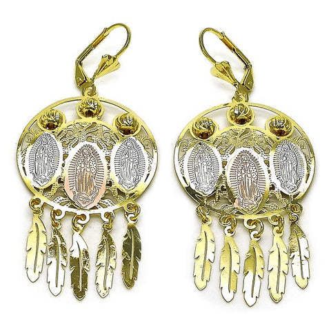 Arete Chandelier 02.331.0080 Oro Laminado, Diseño de Guadalupe y Oja, Diseño de Guadalupe, Diamantado, Tricolor