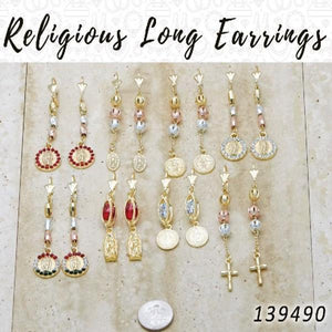 Kit Surtido de 35 Aretes Largos con Motivos Religiosos de Oro Laminado al por mayor — SKU 139490