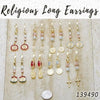 Kit Surtido de 35 Aretes Largos con Motivos Religiosos de Oro Laminado al por mayor — SKU 139490