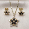 Juego de Arete y Dije de Adulto 10.196.0185 Oro Laminado, Diseño de Flor, con Zirconia Cubica Negro, Pulido, Dorado