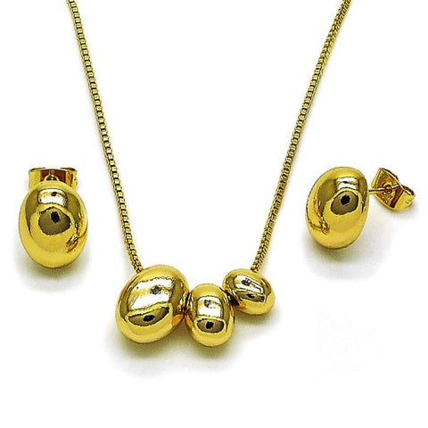 Juego de Arete y Dije de Adulto 10.282.0003 Oro Laminado, Diseño de Bola y Box, Diseño de Bola, Pulido, Dorado