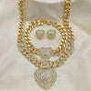 Collar, Pulso y Arete 06.372.0030 Oro Laminado, Diseño de Corazon, con Cristal Blanca, Pulido, Dorado
