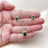 Juego de Arete y Dije de Adulto 10.196.0187.1 Oro Laminado, Diseño de Cluster, con Zirconia Cubica Verde y Micro PaveBlanca, Pulido, Dorado
