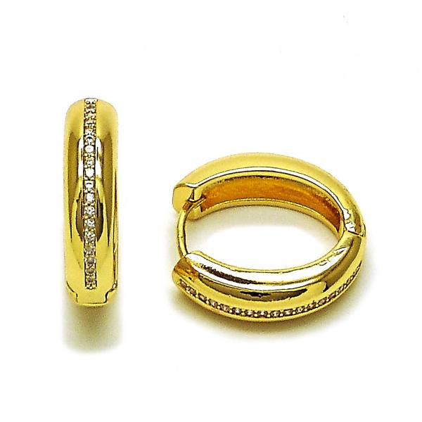 Argolla Huggie 02.283.0277.20 Oro Laminado, con Micro Pave Blanca, Pulido, Dorado